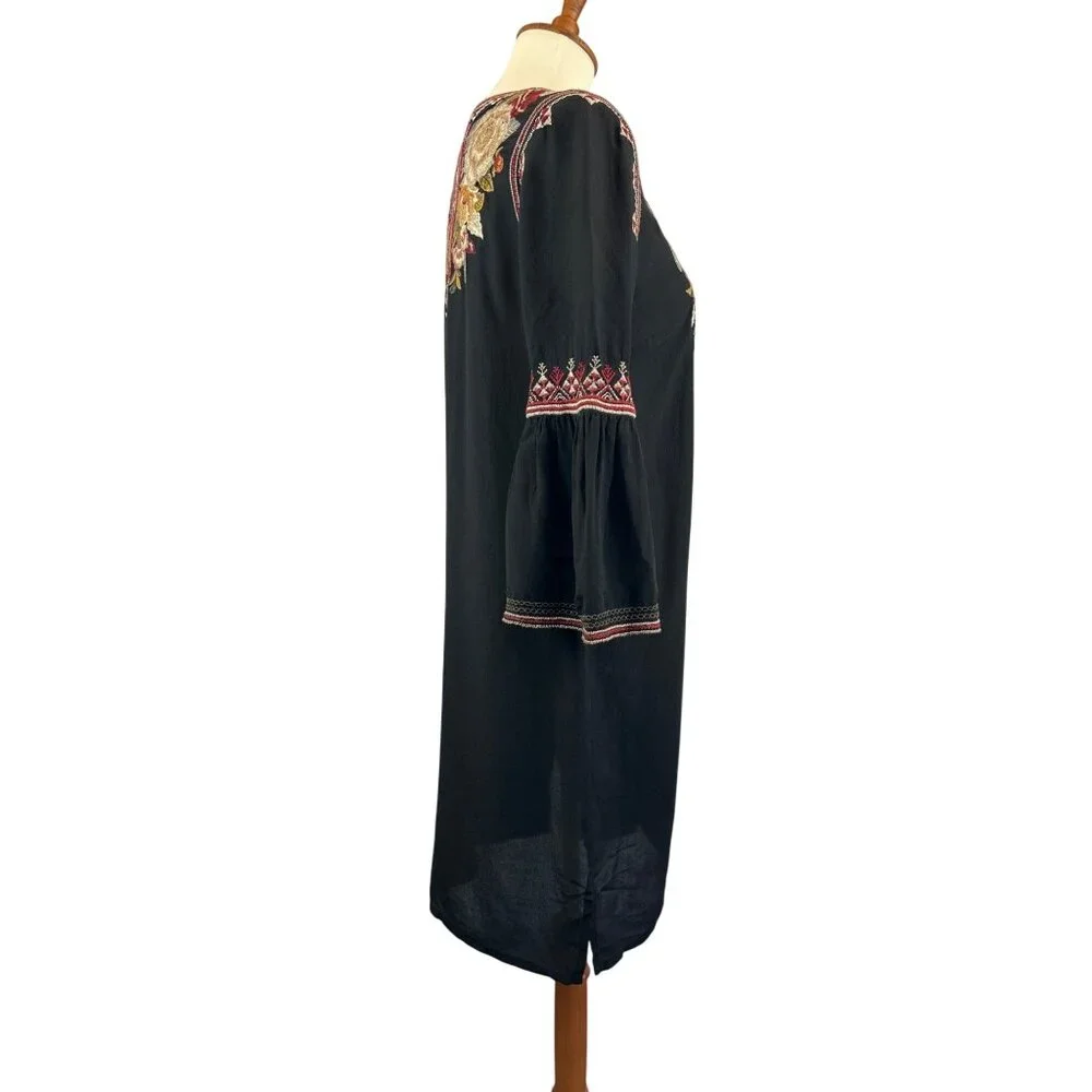 Johnny Was Black Embroidered Floral Silk Tunic Dress Womens S Artemis - Picture 4 of 13